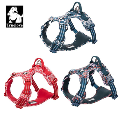 Truelove Pet Harness Floral No Pull Cotton Fabric Breathable and Reflective Soft Cats Dogs Small Medium Walking Running TLH5655